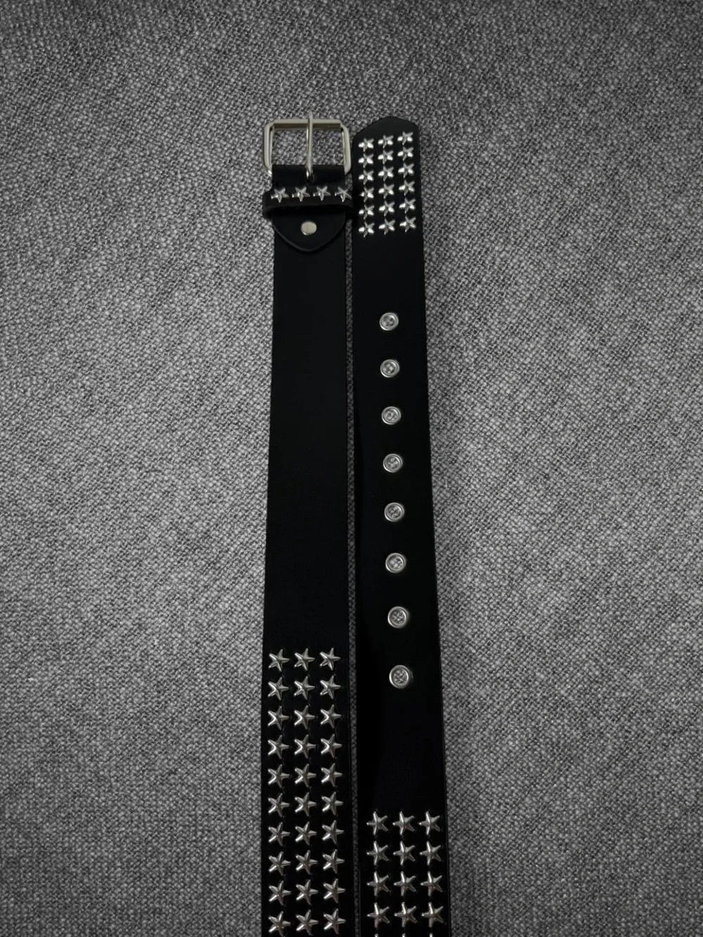 Black Wide Star Studded Grommet Belt Silver Buckle Punk Y2K 45 Inch